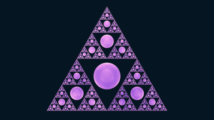 Wall Mural - Sierpinski triangle fractal in glossy pink. Mathematics girly self similar recursive concept. An abstract 3D rendering background.