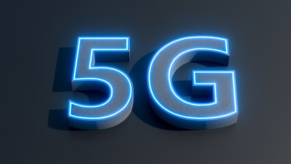 Poster - 3D render of 5G signs in blue light. 5G network connection, High-speed mobile Internet. Vector illustration.