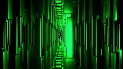 Poster -  Green background.Design. A bright background on which green rectangular geometric shapes move with smooth movements in abstraction.