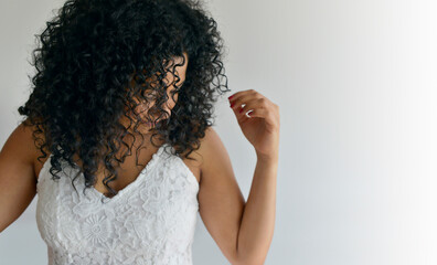 Excited girl in wedding dress