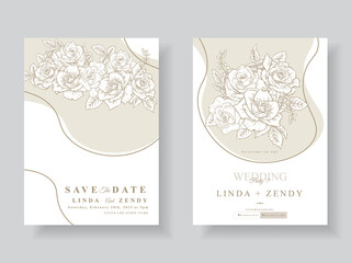 Wall Mural - Minimalist wedding invitation with floral line art