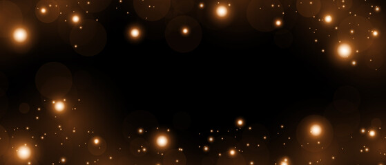 Poster - Glittering particles of fairy dust, light. Magic concept. Glowing dust. Dusty gold. Abstract background with bokeh effect. Vector illustration