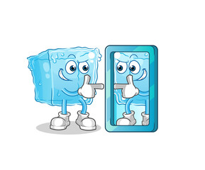 Canvas Print - ice cube looking into mirror cartoon. cartoon mascot vector