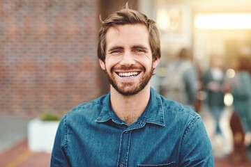 Aufkleber - Im ready for my future. Portrait of a happy young man standing outdoors on campus.
