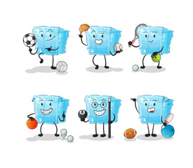 Canvas Print - ice cube sport set character. cartoon mascot vector