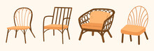Vintage Furniture In Boho Design Style. Bohemian Illustration For Design Elements. Classic Style Antique Chairs