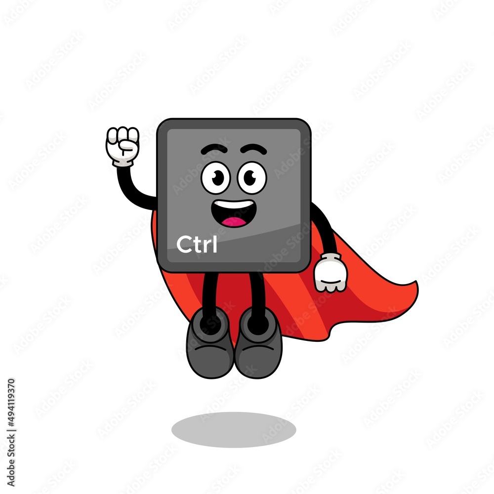 keyboard control button cartoon with flying superhero Stock Vector ...