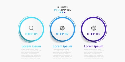 Timeline info graphic. 3 steps, option or levels line infographic with label. Modern Business presentation, information brochure, banner, workflow layout template. Vector illustration. Eps10