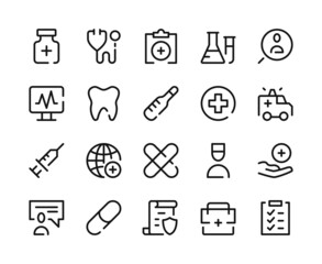 Poster - Healthcare icons. Vector line icons set. Medicine, health, medical concepts. Outline symbols, linear graphic elements. Modern design