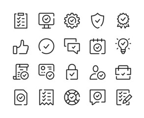 Poster - check mark icons. vector line icons set. approve, tick, quality control concepts. outline symbols, l