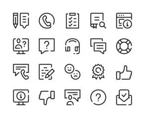 Poster - Customer service icons. Vector line icons set. Online call support, helpline, call center, customer support concepts. Outline symbols, linear graphic elements. Modern design