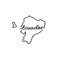 Canvas Print - Ecuador outline map with the handwritten country name. Continuous line drawing of patriotic home sign. A love for a small homeland. T-shirt print idea. Vector illustration.