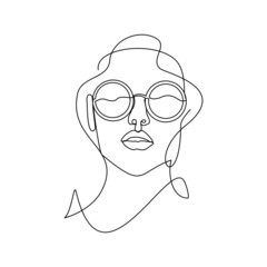 Wall Mural - Continuous singe one line drawing of portrait beautiful woman use eye glasses vector illustration