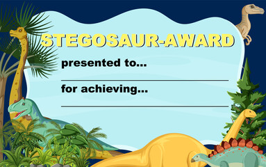 Sticker - Dinosaur certificate template in cartoon style