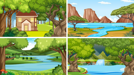 Sticker - Nature scene with many trees and river