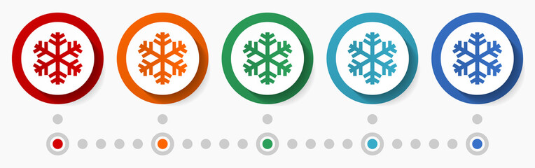 Poster - Winter, snowflake concept vector icon set, flat design colorful buttons, infographic template in 5 color options