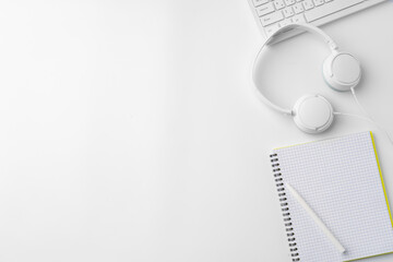 Sticker - Minimalistic white workplace with keyboard and notebook