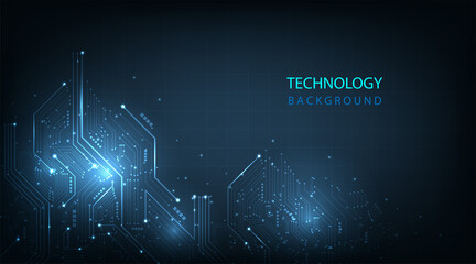  Circuit board technology background design.Vector abstract technology illustration Circuit board on dark blue background.High tech circuit board connection system concept.
