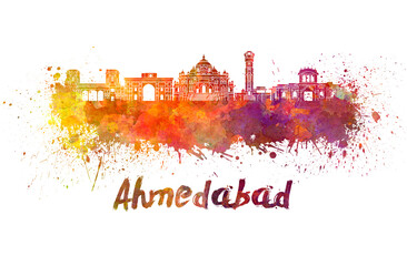 Wall Mural - Ahmedabad skyline in watercolor