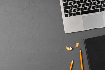 Canvas Print - Dark working table with computer keyboard top view