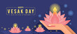 Happy vesak day or buddha purnima - hand holding pink lotus with candle light to float on the river to remember the Buddha vector design