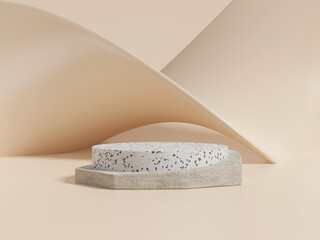 Aufkleber - 3d illustration of pedestal podium with brown foundation cream, showcase of beauty and cosmetics product.