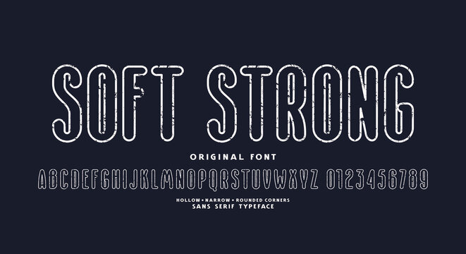 Hollow narrow sans serif font with rounded corners