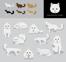  Cat American Curl Cartoon Vector Illustration Color Variation Set