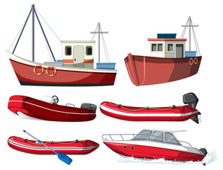 Wall Mural - set of different boats on white background