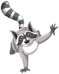 Sticker - Cute cartoon raccoon standing on white background