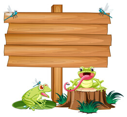 Canvas Print - Blank wooden signboard with frogs