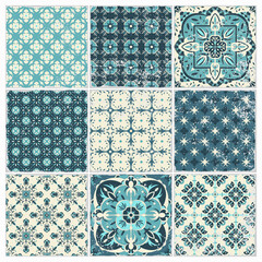 Naklejka na meble Traditional ornate portuguese tiles azulejos. Vintage pattern for textile design. Geometric mosaic, majolica. Seamless geometric pattern. Vector decorative background. Vintage floral pattern.