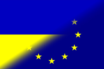 Wall Mural - European Union (EU) and Ukraine. European Union flag and Ukraine flag. Concept of aid, association of countries, political and economic relations. Horizontal design. Abstract design. OTAN-NATO flag.