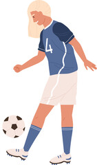 Wall Mural - Young Female Soccer Player Exercising and Kicking Ball Illustration