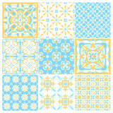 Fototapeta Kuchnia - Traditional ornate portuguese tiles azulejos. Vintage pattern for textile design. Geometric mosaic, majolica. Seamless geometric pattern. Vector decorative background. Vintage floral pattern.