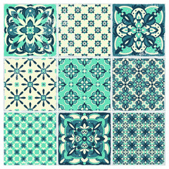  Traditional ornate portuguese tiles azulejos. Vintage pattern for textile design. Geometric mosaic, majolica. Seamless geometric pattern. Vector decorative background. Vintage floral pattern.