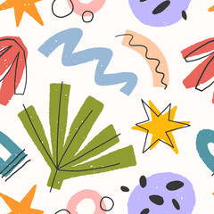 Wall Mural - childish abstract seamless pattern.colorful hand drawn organic shapes,lines,doodles and elements.vec