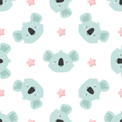 Wall Mural - Seamless pattern with cute koalas and stars