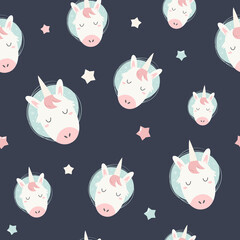 Wall Mural - Seamless pattern with adorable unicorns and stars