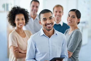 Poster - All set for success. Portrait of a group of diverse colleagues standing in an office.
