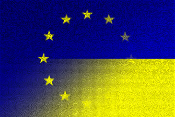 Wall Mural - European Union (EU) and Ukraine. European Union flag and Ukraine flag. Concept of aid, association of countries, political and economic relations. Ukraine and European Union. OTAN-NATO flag.