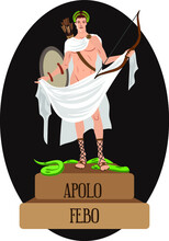 Vector Illustration Isolated Of Mythological God Greek And Roman, Apollo, Febo.