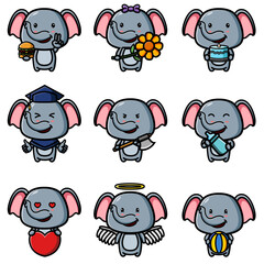 Canvas Print - The collection of the elephant in the valentine days mascot bundle set