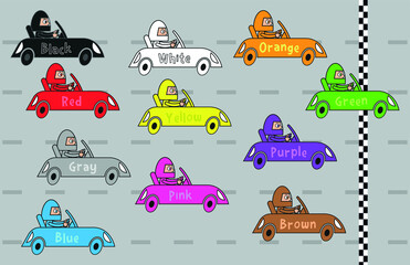 Wall Mural - Poster for children learning colors on car racing