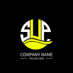 Fototapete - SUP logo monogram isolated on circle element design template, SUP letter logo design on black background. SUP creative initials letter logo concept.  SUP letter design.