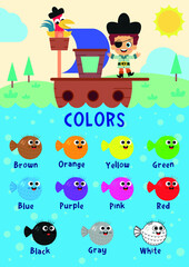 Wall Mural - Cute pirate poster on colors