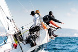 Sailing boat in light wind during regatta competition