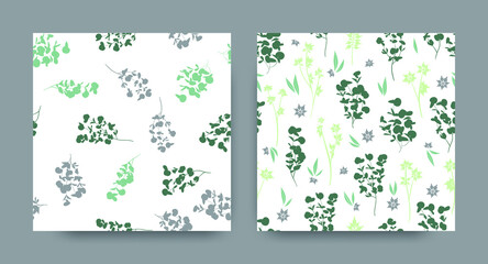 Wall Mural - Seamless Floral Pattern. Summer Foliage Border. Nature Fabric Design. Eucalyptus Pattern. Vector Palm Trees. Fashion Botanical Texture. Elegant Botanic Print. Herbal Floral Pattern.