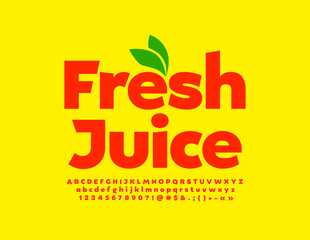 Wall Mural - Vector colorful Banner Fresh Juice. Modern Red Font. Creative Alphabet Letters and Numbers set