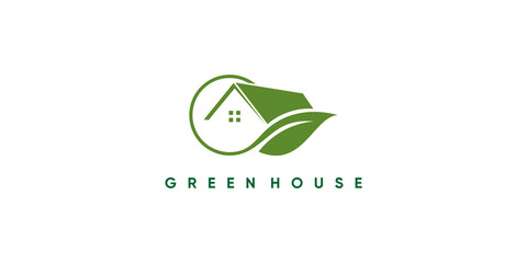 Wall Mural - Green house logo design with creative modern concept Premium Vector